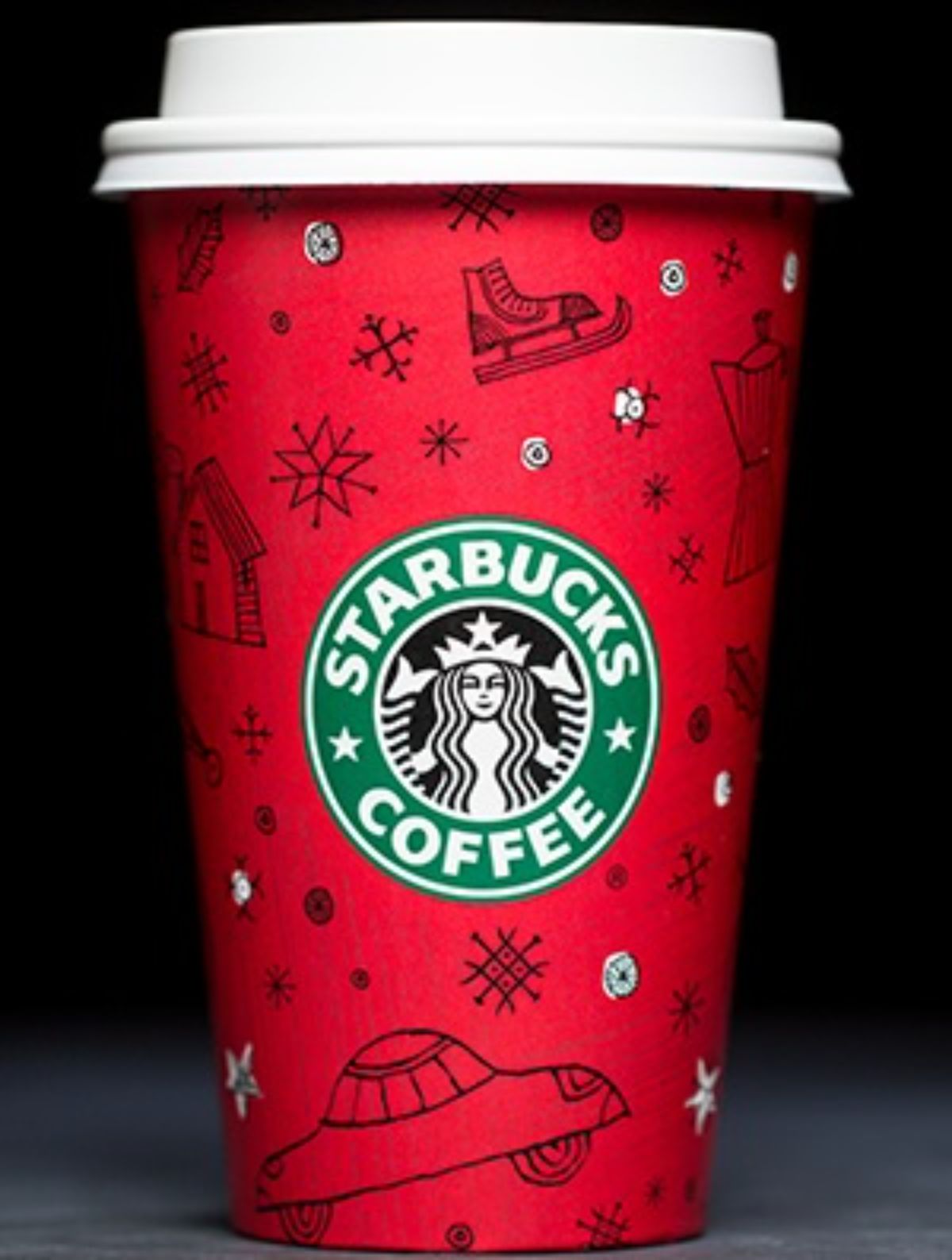 1999 starbucks holiday cup in red with doodles
