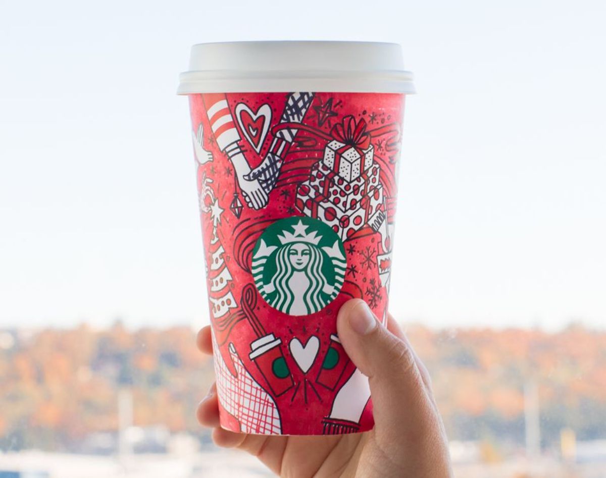 2017 starbucks holiday cup with doodles colored in
