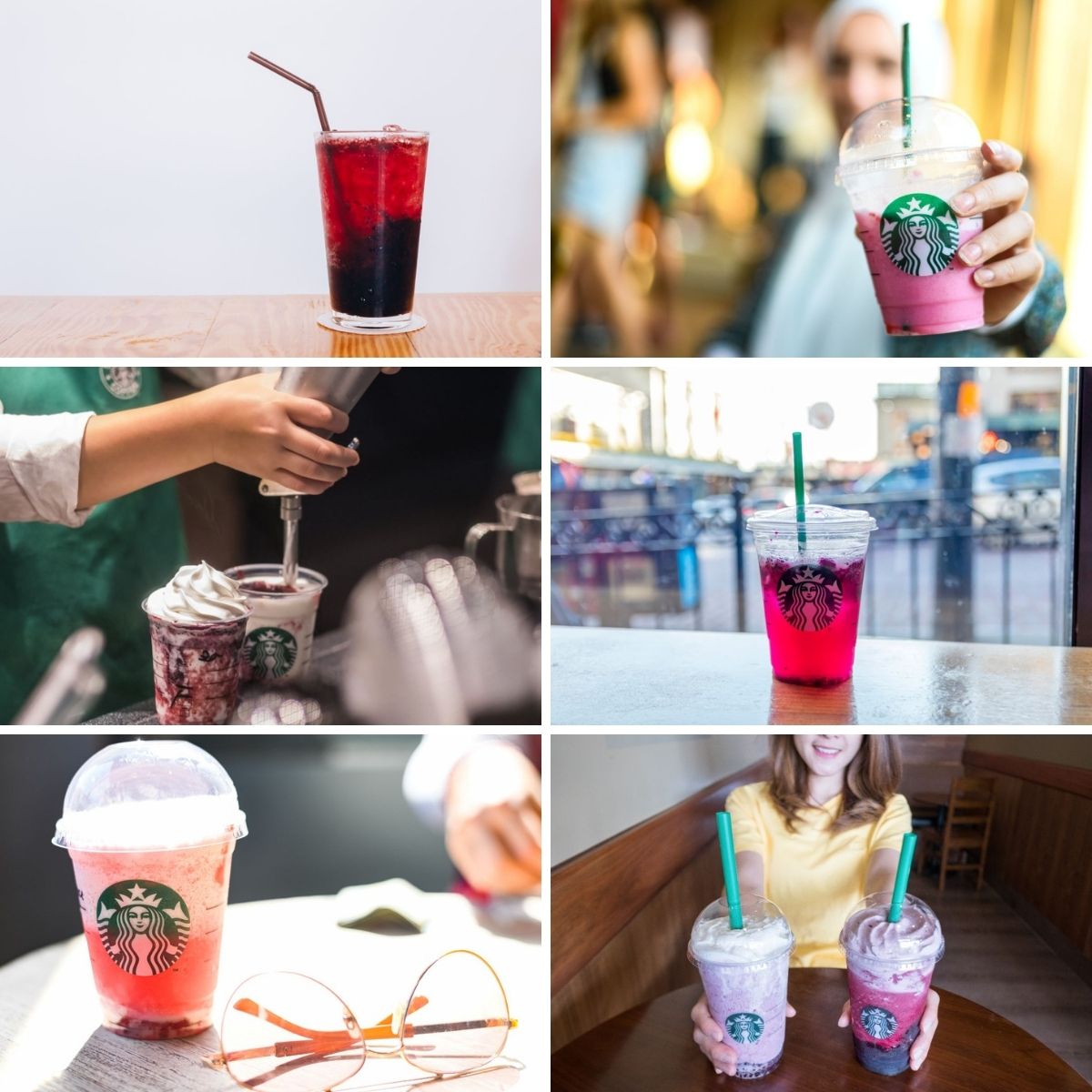collage photo featuring Starbucks refreshers